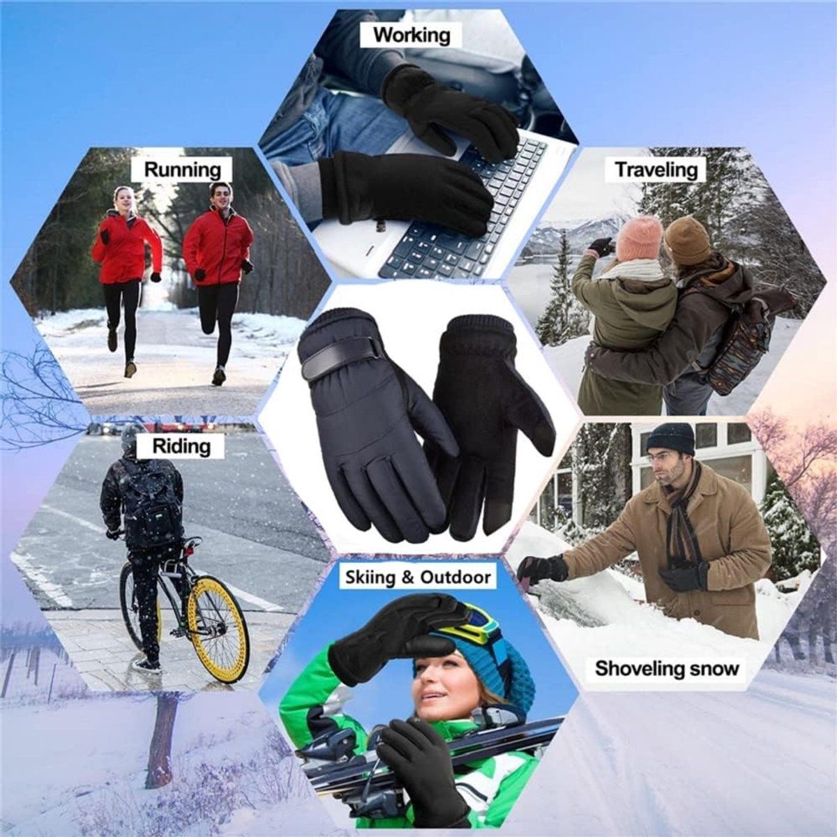 Gloves, Winter Gloves, Touchscreen Gloves, Cycling Gloves, Non-slip, for Cold Weather, Travel and Daily Winter Wear, Grey