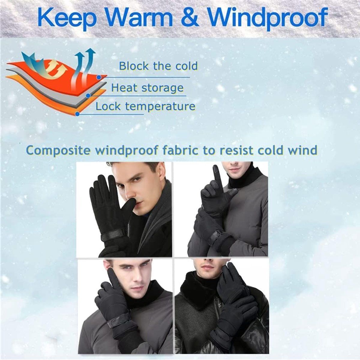 Gloves, Winter Gloves, Touchscreen Gloves, Cycling Gloves, Non-slip, for Cold Weather, Travel and Daily Winter Wear, Blue