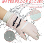 Children's Ski Gloves, Thick Warm Waterproof Windproof Winter Snow Gloves for Outdoor Cold Weather Wear, Size M, Pink
