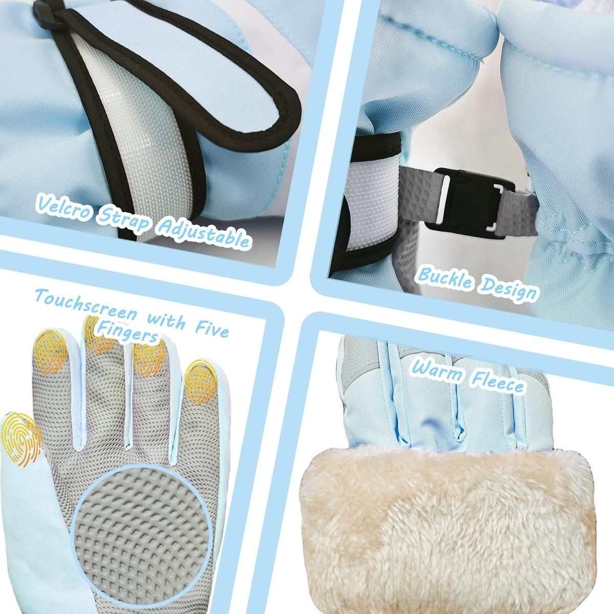 Children's Ski Gloves, Thick Warm Waterproof Windproof Winter Snow Gloves for Outdoor Cold Weather Wear, Size M, Blue