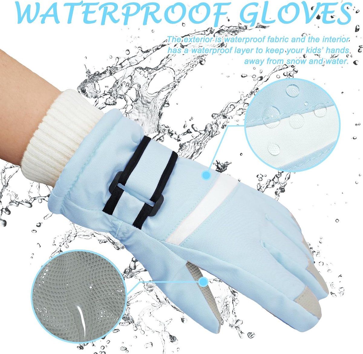 Children's Ski Gloves, Thick Warm Waterproof Windproof Winter Snow Gloves for Outdoor Cold Weather Wear, Size M, Blue