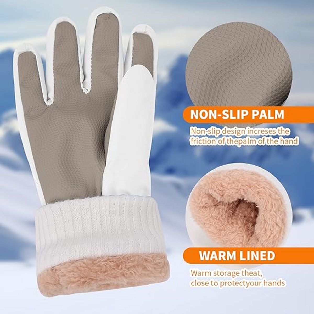 Children's Ski Gloves, Thick Warm Waterproof Windproof Winter Snow Gloves for Outdoor Cold Weather Wear, Size M, White