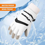 Children's Ski Gloves, Thick Warm Waterproof Windproof Winter Snow Gloves for Outdoor Cold Weather Wear, Size M, White