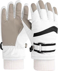 Kids Waterproof Ski Gloves, Windproof Winter Snow Gloves with Touchscreen Fingers for Girls Aged 9-10, Size L, White