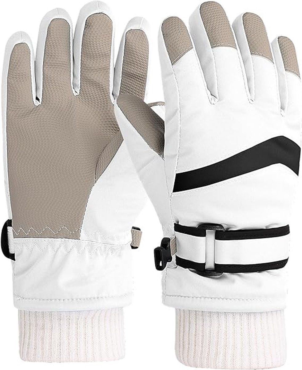 Kids Waterproof Ski Gloves, Windproof Winter Snow Gloves with Touchscreen Fingers for Girls Aged 9-10, Size L, White
