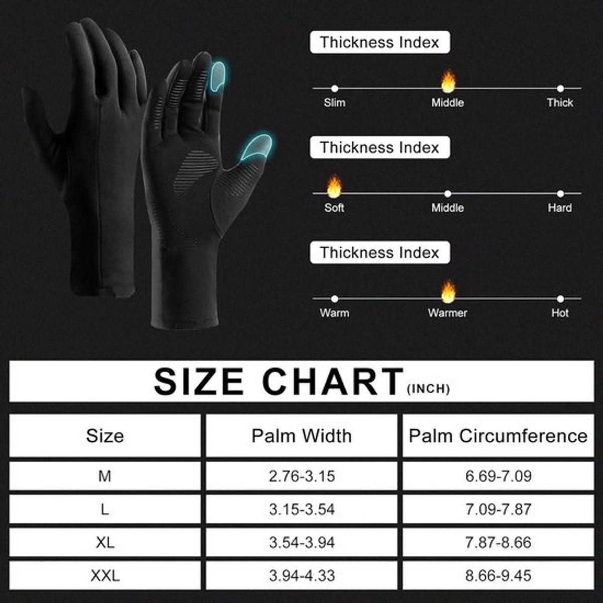 Winter Gloves, Winter Touchscreen Warm Gloves, Men's Lightweight Running Gloves Cold Weather Thermal Non-Slip Gloves, M