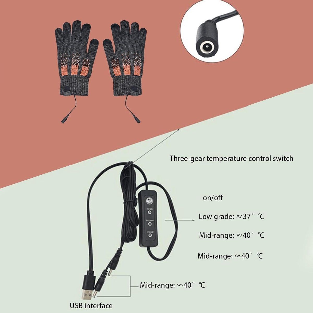 Heated Gloves, Electric Gloves, Winter Warm Cycling Gloves, Level 3 Warm Ski Gloves, 23 x 13 x 8 cm, USB, Grey