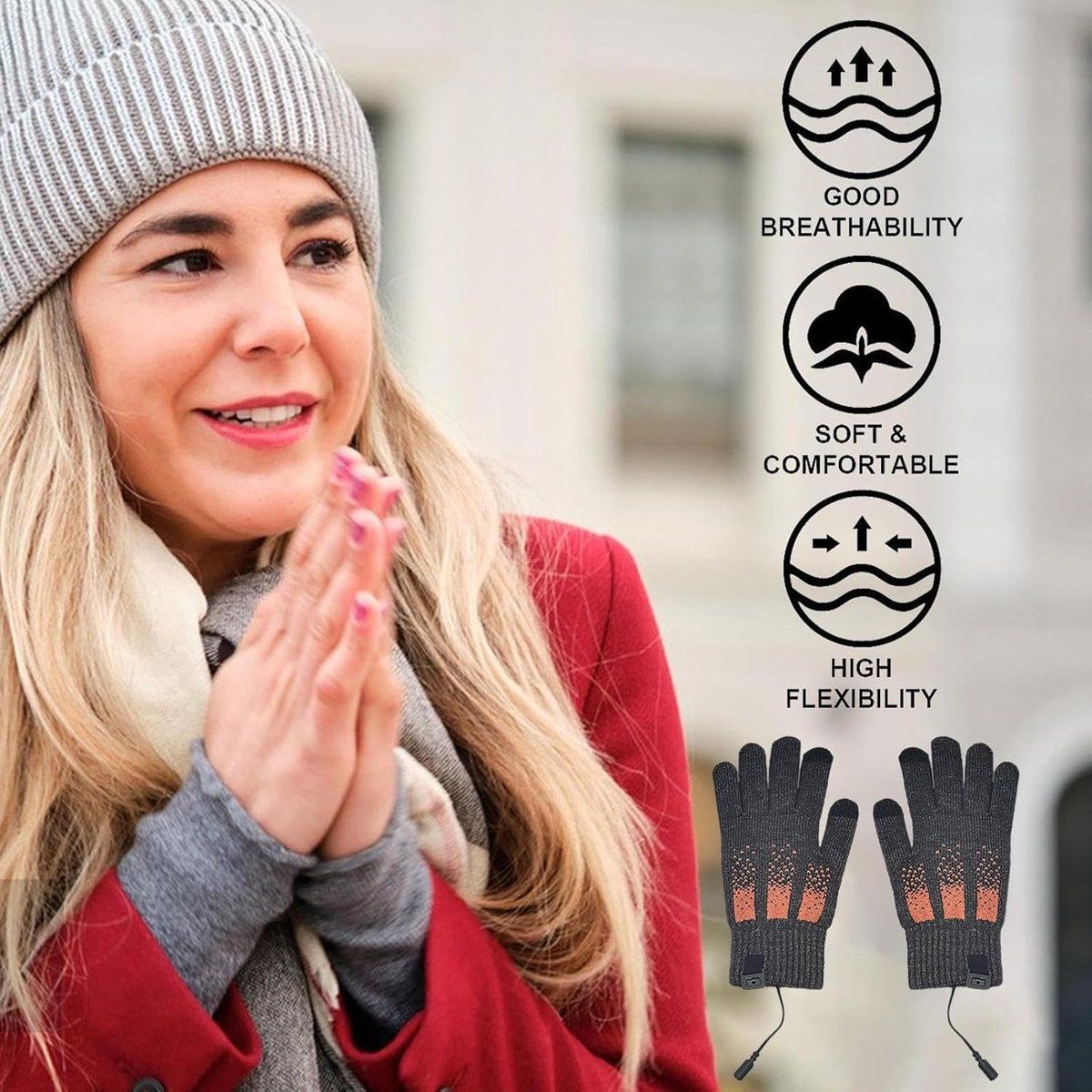 Heated Gloves, Electric Gloves, Winter Warm Cycling Gloves, Level 3 Warm Ski Gloves, 23 x 13 x 8 cm, USB, Grey