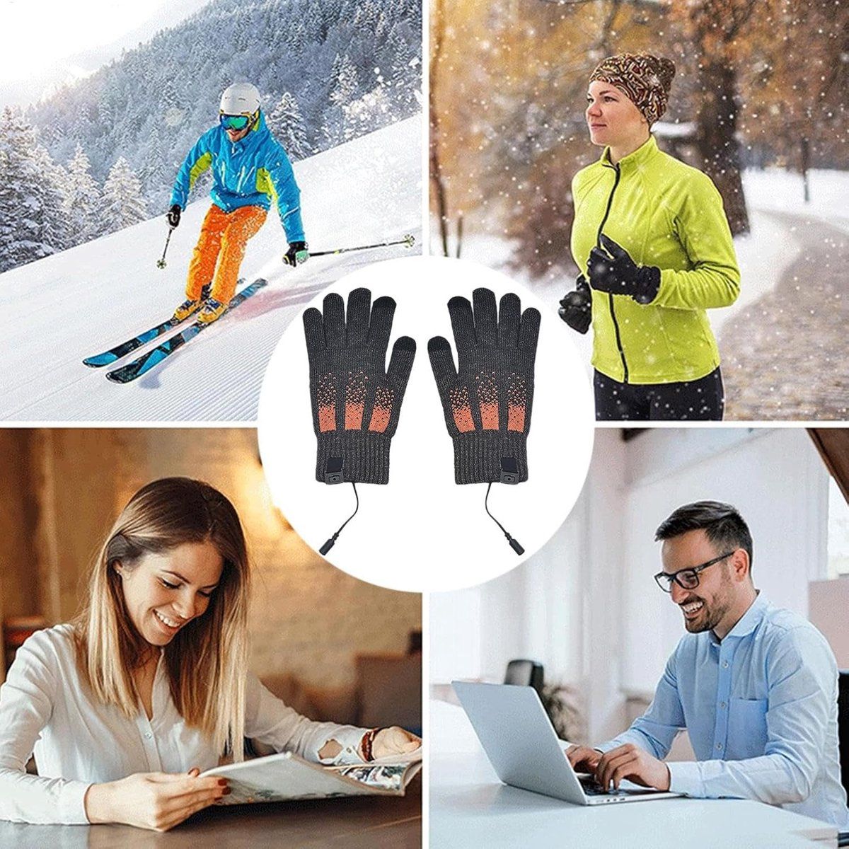 Heated Gloves, Electric Gloves, Winter Warm Cycling Gloves, Level 3 Warm Ski Gloves, 23 x 13 x 8 cm, USB, Grey