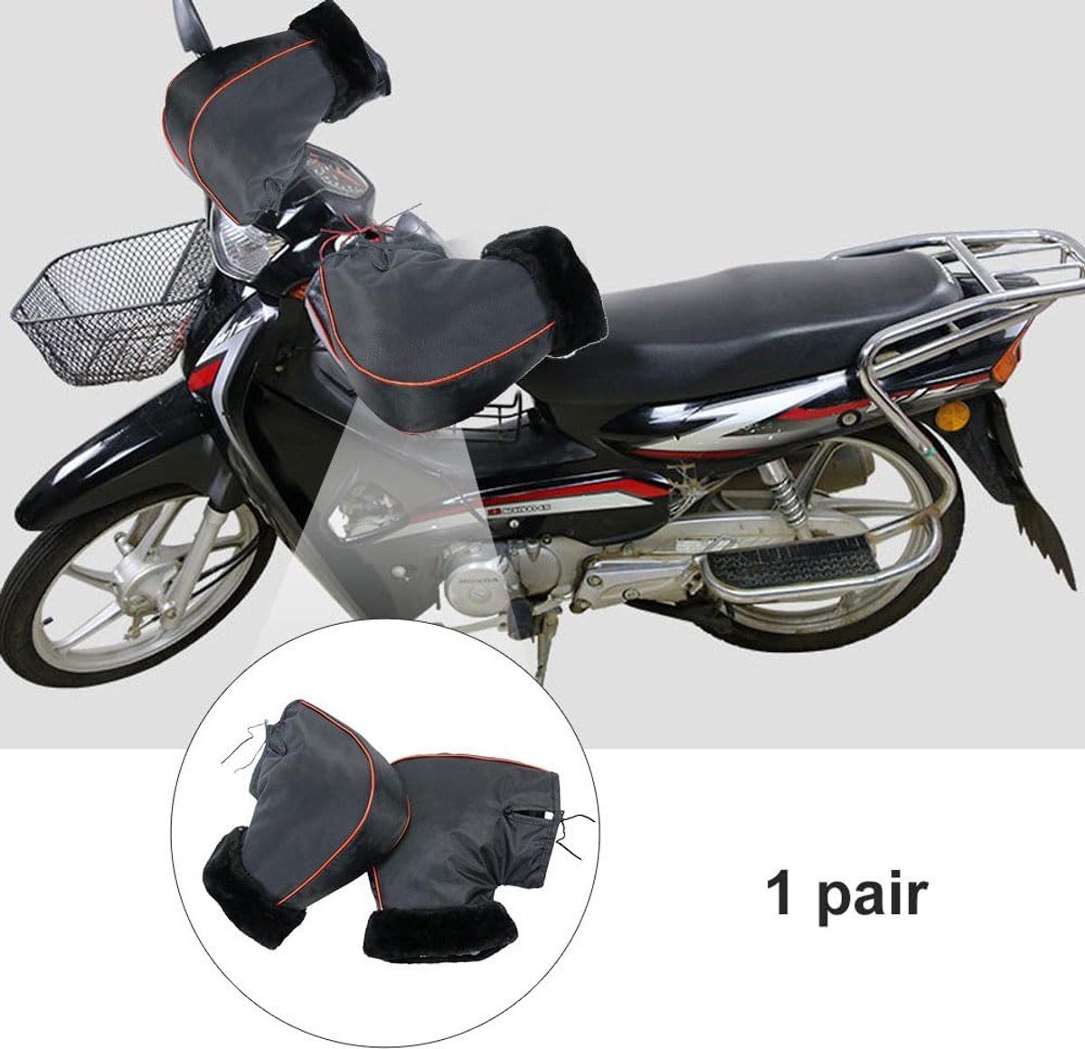 Cycling Gloves, Motorcycle Handlebar Gloves, Universal Motorcycle Handlebar Cover, Warm Cycling Gloves, Windproof and Warm, Black