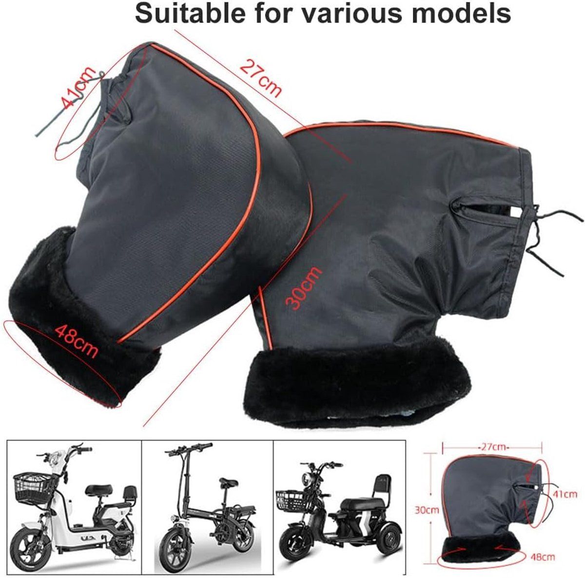 Cycling Gloves, Motorcycle Handlebar Gloves, Universal Motorcycle Handlebar Cover, Warm Cycling Gloves, Windproof and Warm, Black