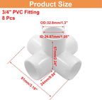 3/4 Inch 5 Way PVC Pipe Fittings, Furniture Grade Elbow Corner Connectors for DIY Greenhouse and Tent, White, 4 Pack
