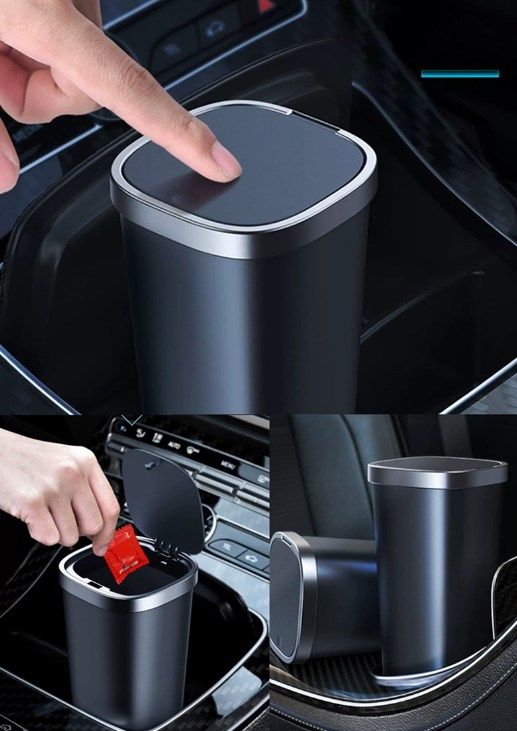 Compatible Black Car Trash Can with Lid, Small Cup Holder, Door Pocket, Trash Can for Car, Home, Office, Made of Silicone