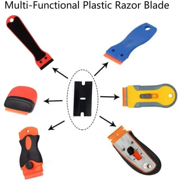 Car Sticker Remover 100 pcs Plastic Razor Blades Edges for 1.5 inch, car washing and detailing, polishing or foam cleaning