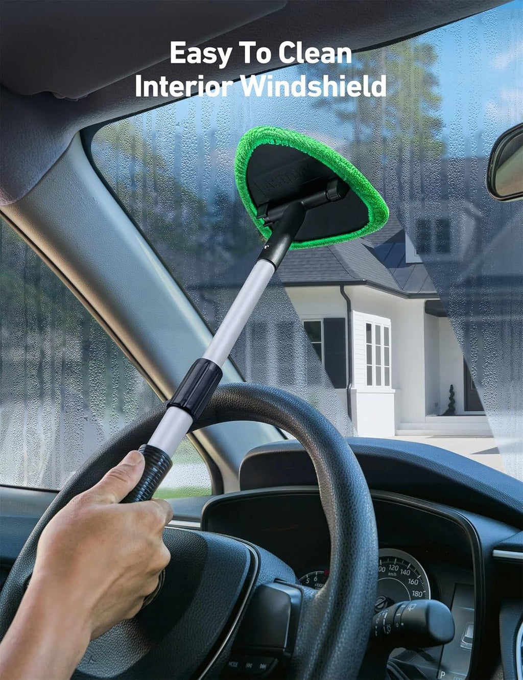 Windshield Washer, Car Windshield Cleaning Tool for Inside with 4 Reusable and Washable Microfiber Pads, Green, Green Color