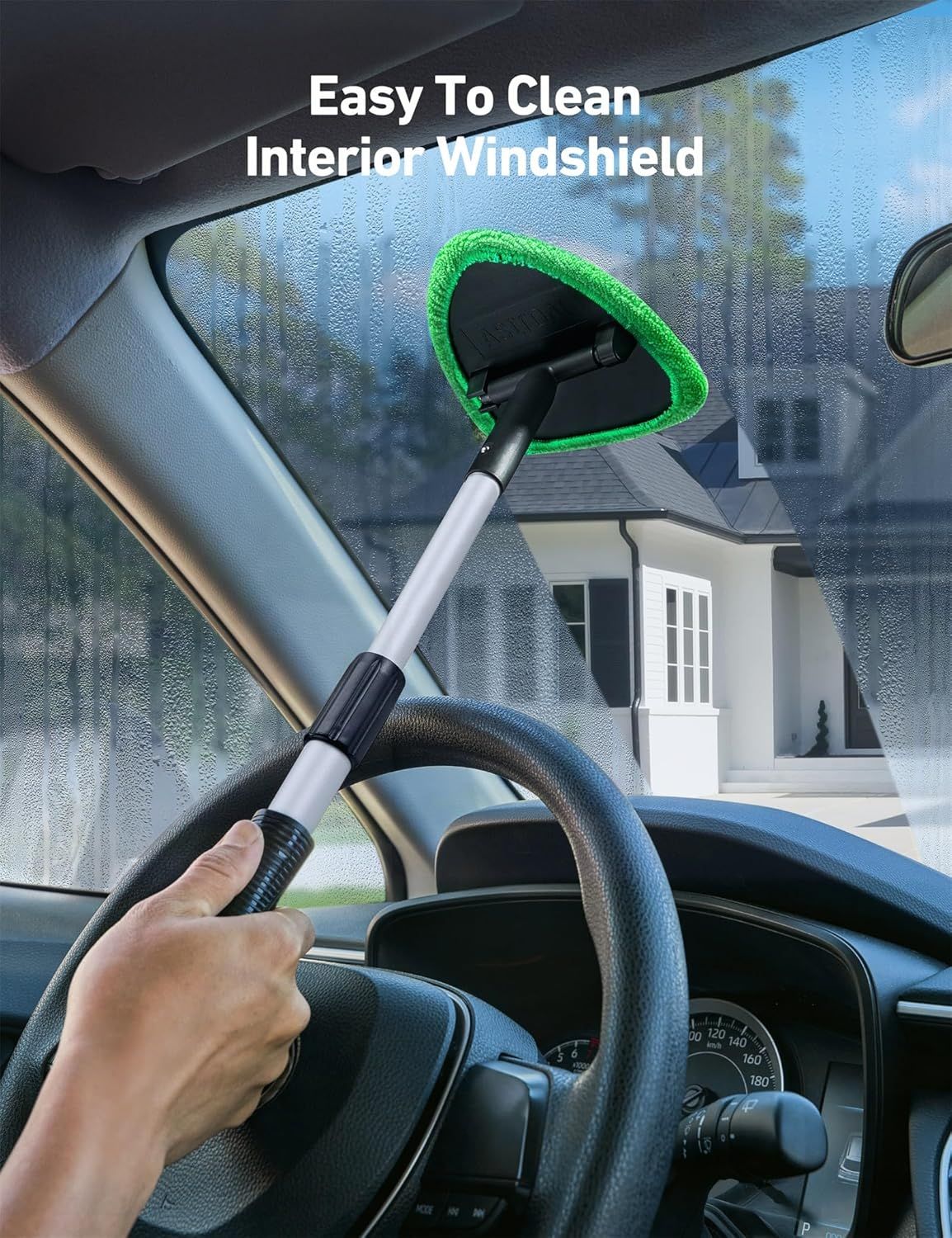 Windshield Washer, Car Windshield Cleaning Tool for Inside with 4 Reusable and Washable Microfiber Pads, Green, Green Color