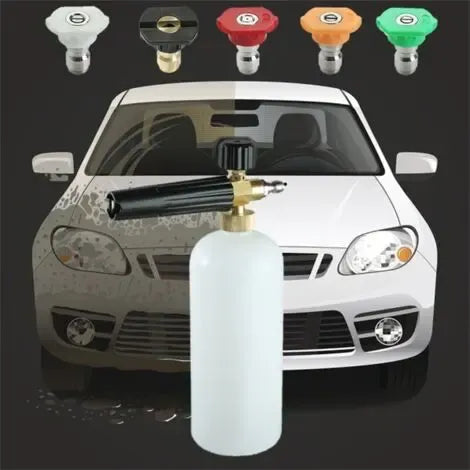 Foam Cannon with 1/4 Inch Quick Connect, 1 Liter Bottle and 5 Nozzle Tips for High Pressure Washer Cleaning Use