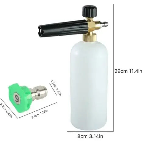 Foam Cannon with 1/4 Inch Quick Connect, 1 Liter Bottle and 5 Nozzle Tips for High Pressure Washer Cleaning Use