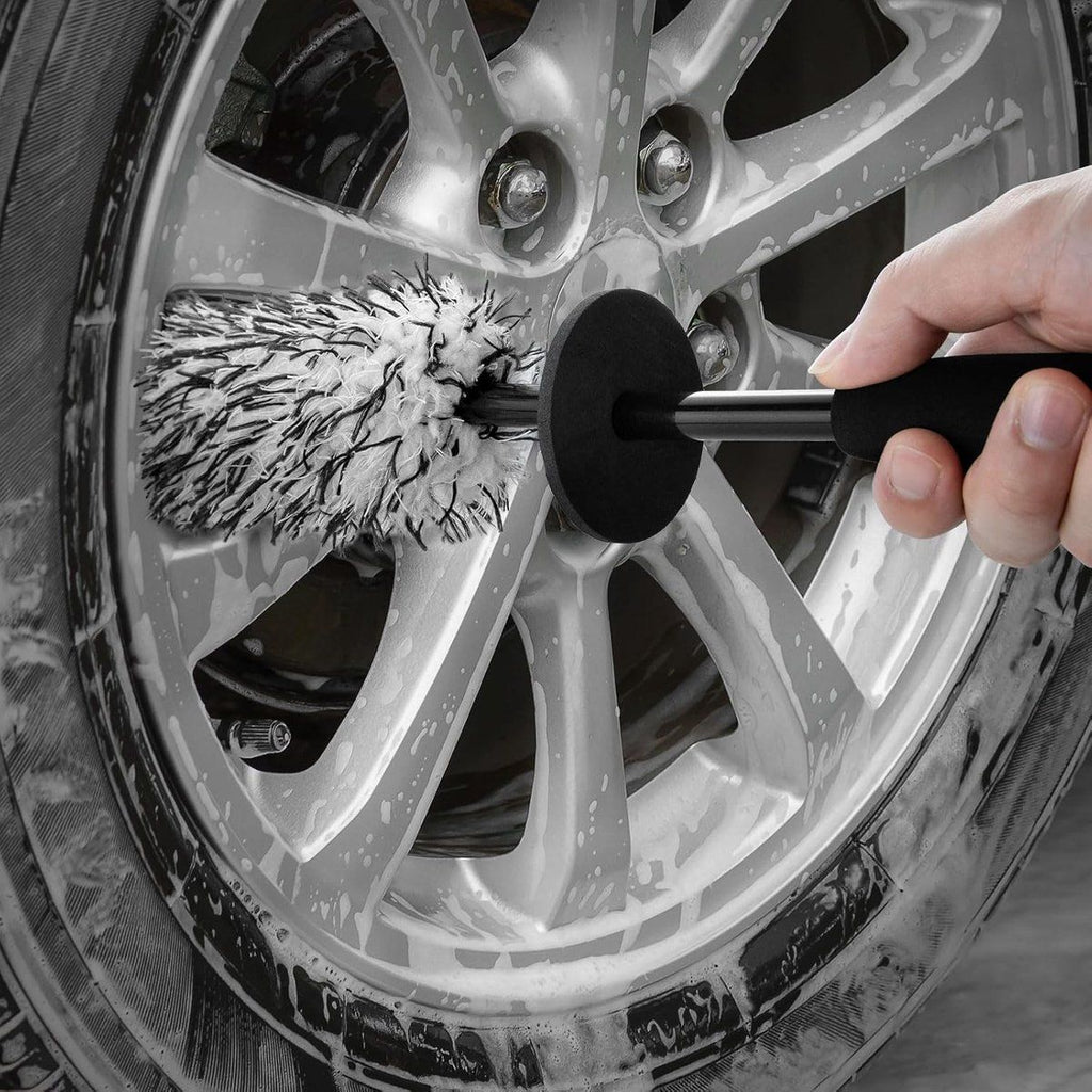 Rim Brush - Car Wheel Brush with Car Wash Mitt - Microfiber Rim Brush - Tire Brush - Wheel Brush - Rim Cleaner