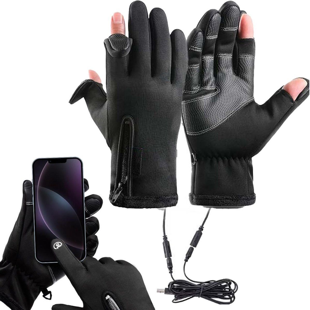Heated Gloves, Electric Gloves, Rechargeable heated gloves, Heated cycling gloves, Comfortable heated gloves, USB, Black