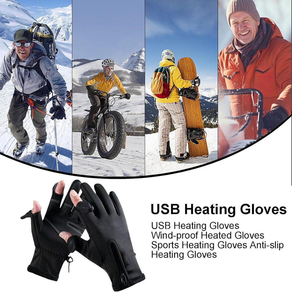 Heated Gloves, Electric Gloves, Rechargeable heated gloves, Heated cycling gloves, Comfortable heated gloves, USB, Black