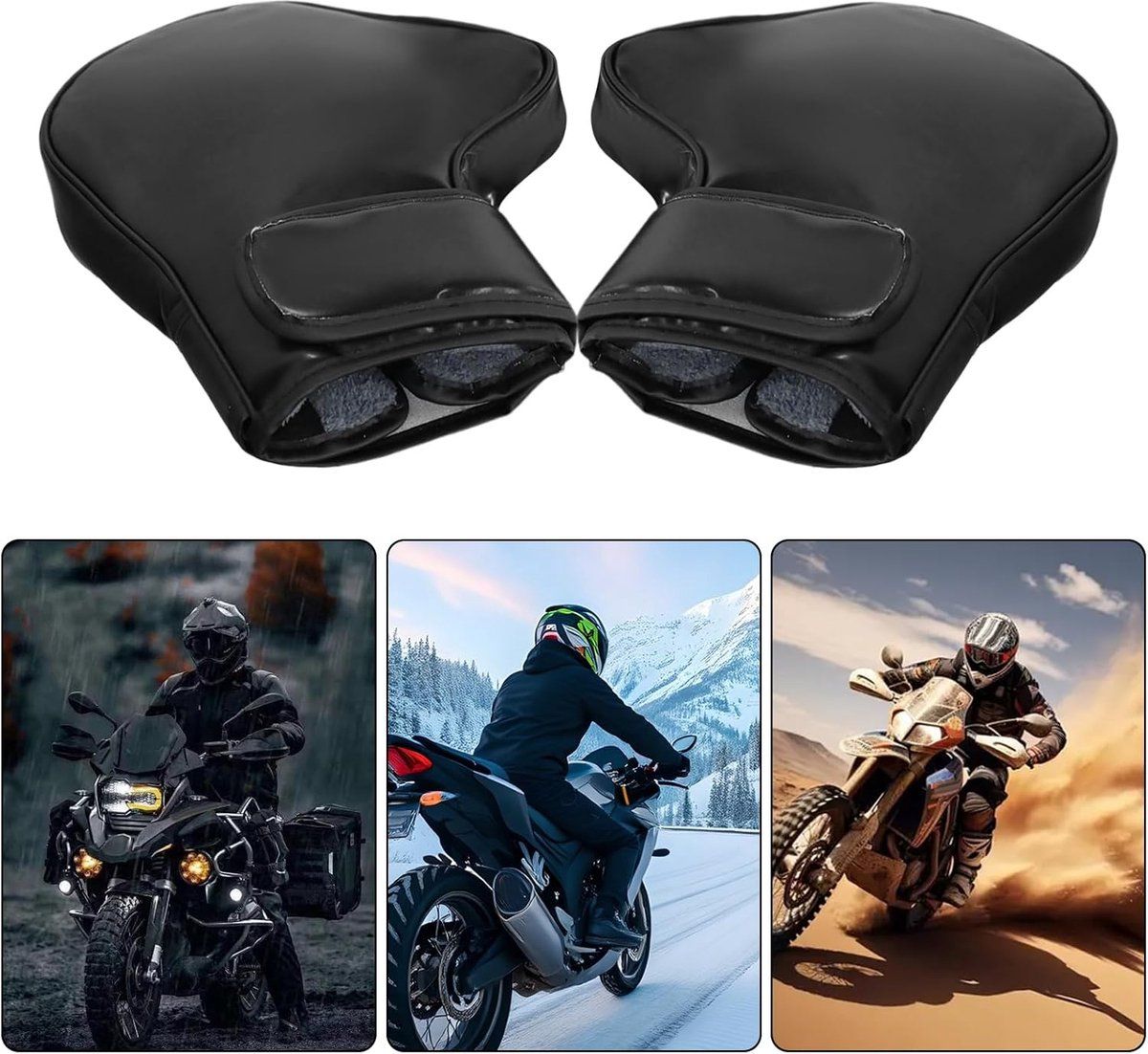 Motorcycle Handlebar Gloves, Windproof Winter Scooter Handlebar Mitts for ATVs, Bicycles and Electric Bikes, 30 x 25 x 6 cm, Black