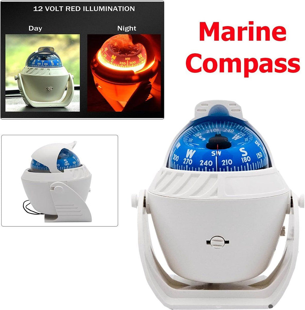 Marine Compass with mounting bracket, waterproof compass bulb, for boats and campers, rotatable instrument panel with lighting, Black