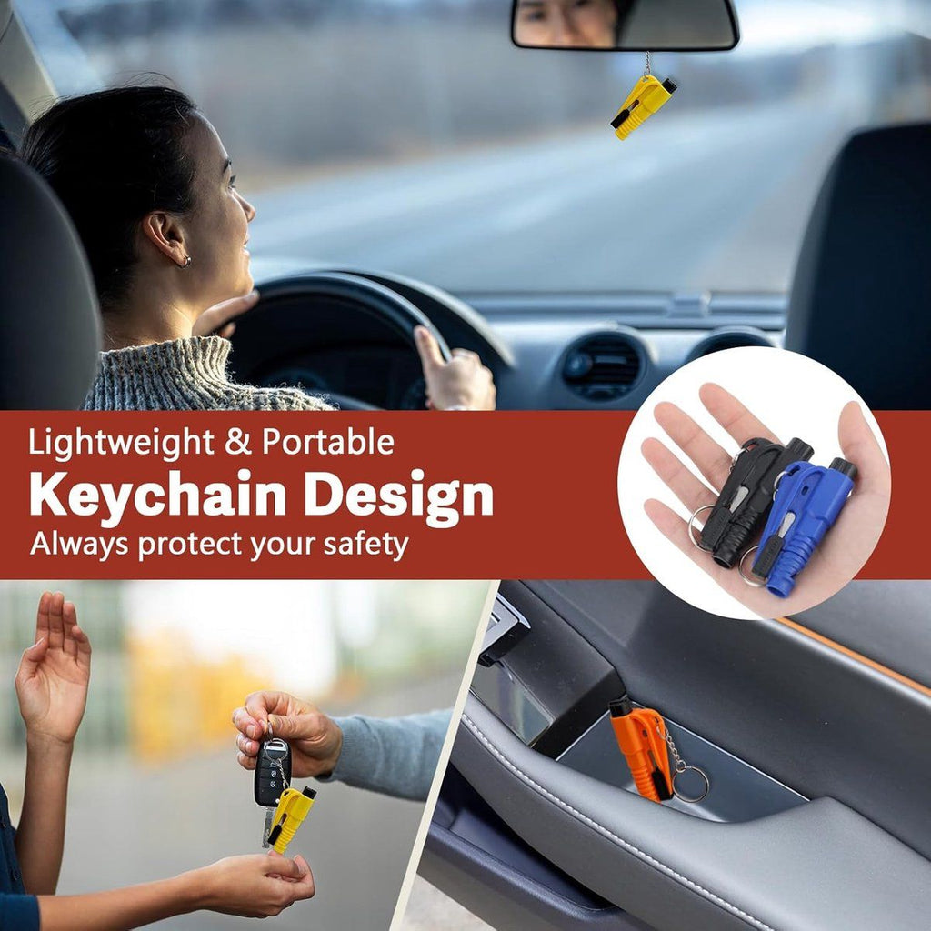 16 Pieces, 4 in 1 Safety Hammer Keychain, Seatbelt Cutter with Whistle and Glass Breaker, Compact Portable Emergency Tool for Car Rescue