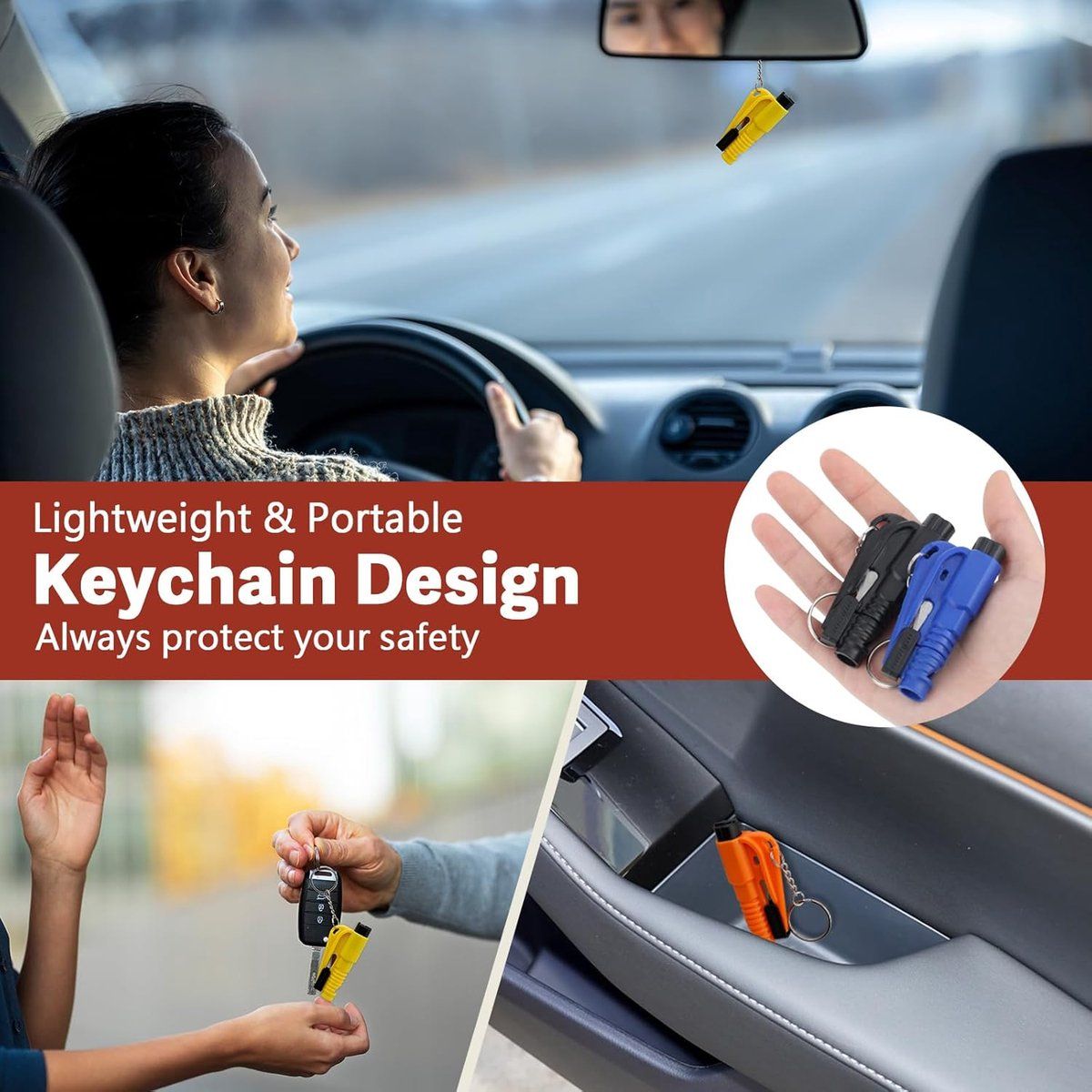 16 Pieces, 4 in 1 Safety Hammer Keychain, Seatbelt Cutter with Whistle and Glass Breaker, Compact Portable Emergency Tool for Car Rescue
