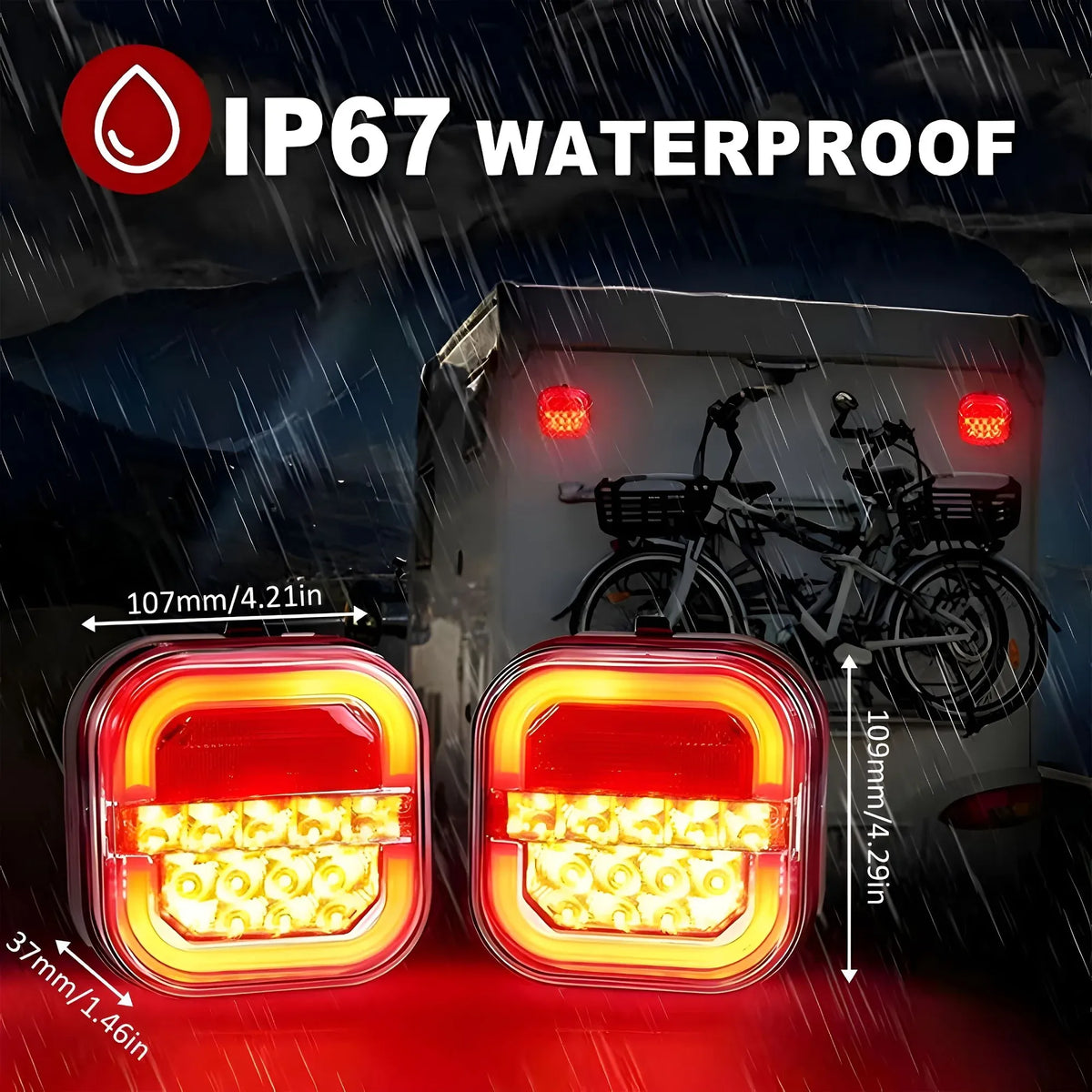 2 Pack Magnetic Wireless Tail Lights Kit for Trailer, LED Trailer Rear Lights for Truck, Flatbed, Semi, RV, 13V Tow Taillights with Turn Signals, Red