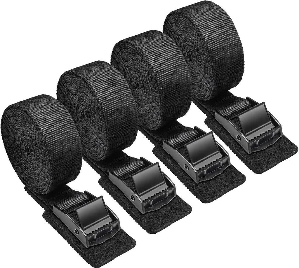 4 Pieces Tie, 2.5 m lashing straps, Fastening straps with stainless steel buckle, Fastening straps for cars, bicycles and camping, black