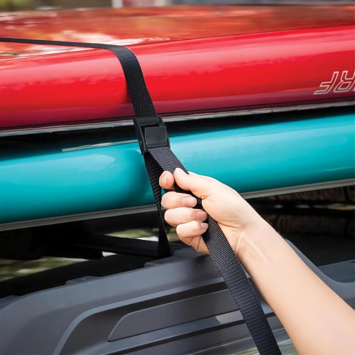 4 Pieces Tie, 2.5 m lashing straps, Fastening straps with stainless steel buckle, Fastening straps for cars, bicycles and camping, black