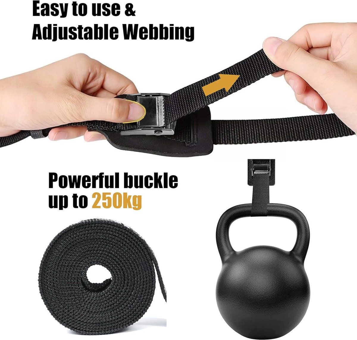 4 Pieces Tie, 2.5 m lashing straps, Fastening straps with stainless steel buckle, Fastening straps for cars, bicycles and camping, black