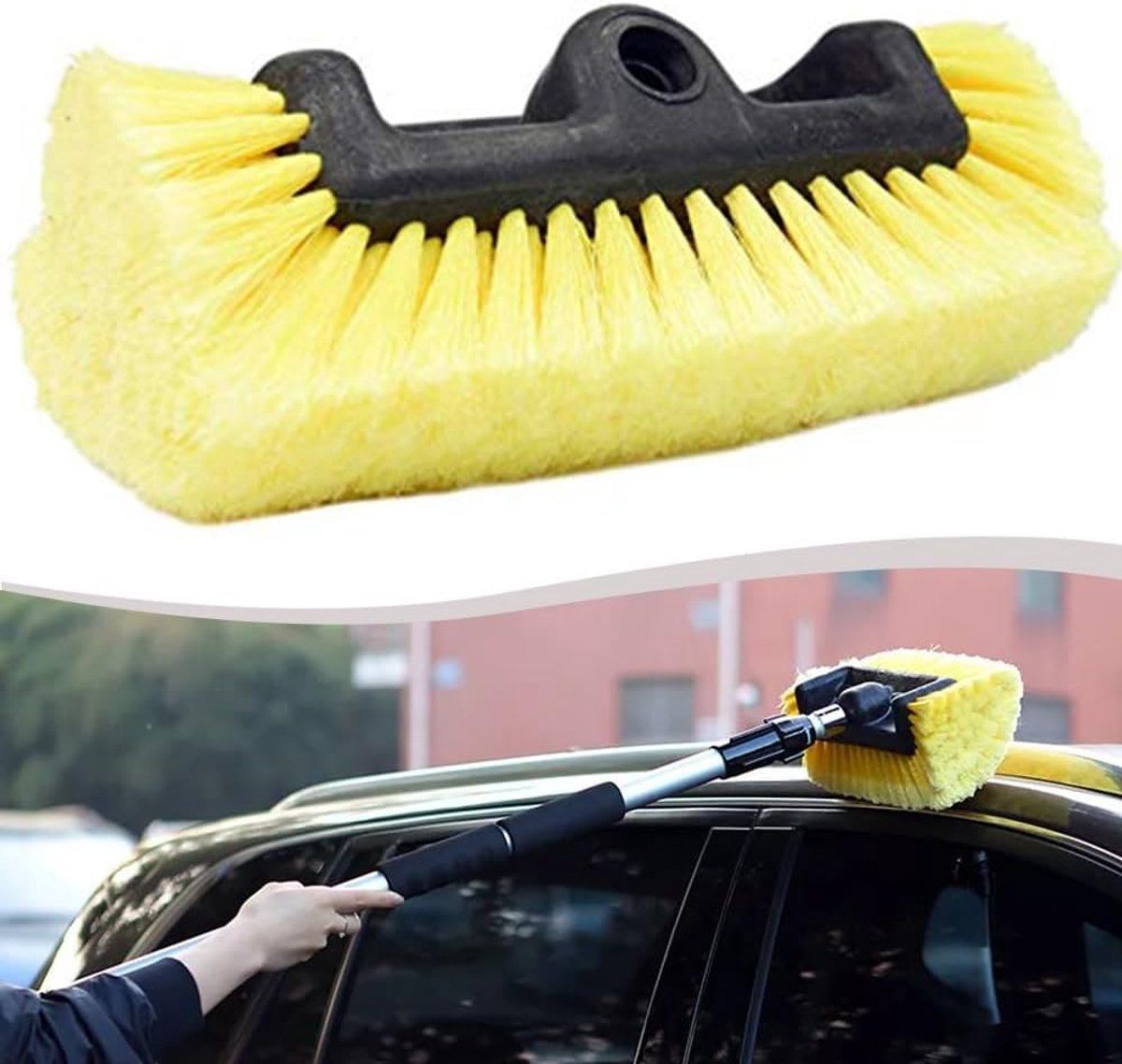 Vehicle Cleaning Brush Head for Cars, RVs, Trucks, Campers and Boats, Soft Window and Caravan Washing Brush, Yellow, 25.4 cm