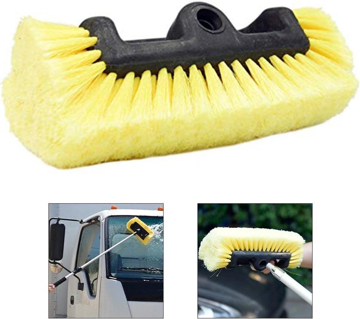 Vehicle Cleaning Brush Head for Cars, RVs, Trucks, Campers and Boats, Soft Window and Caravan Washing Brush, Yellow, 25.4 cm