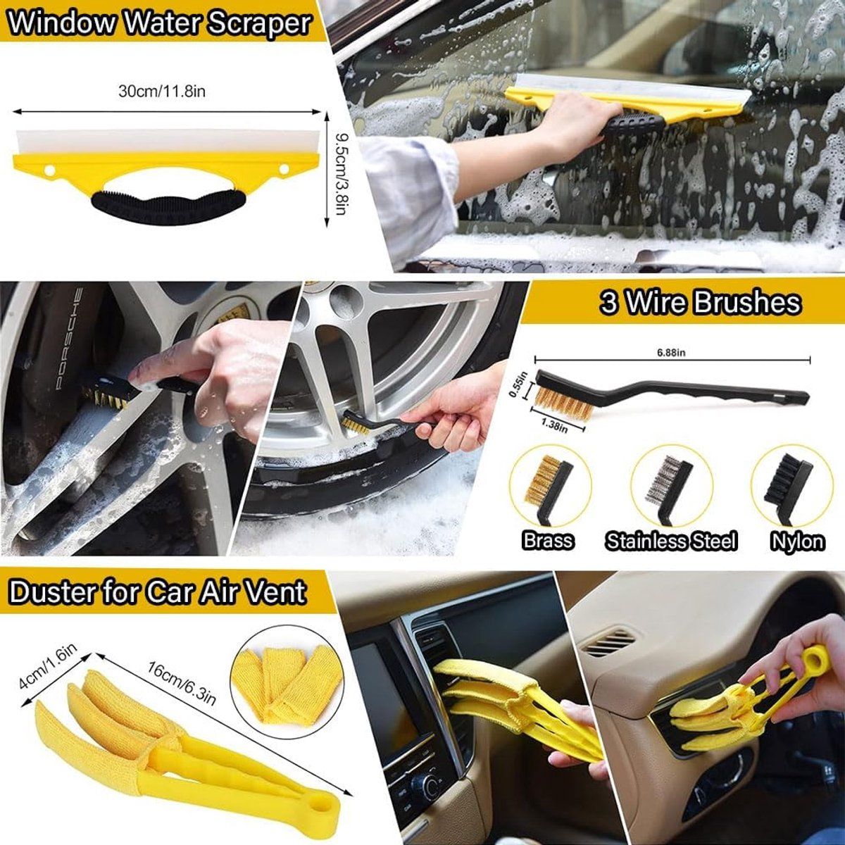 22 Pieces Car Wash Kit with Polishing Tools, Rim Brush and Interior and Exterior Car Care Accessories for Vehicle Cleaning