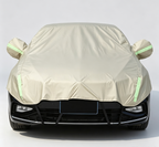 Half Car Cover Sedan with Green Reflective Strip,All Weather Car Body Cover for Sun, Rain, Dust(Fit medium sedans,medium SUVs Length 4.5m to 5.2m)-Sand gold