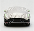 Half Car Cover Sedan with Green Reflective Strip,All Weather Car Body Cover for Sun, Rain, Dust(Fit medium sedans,medium SUVs Length 4.5m to 5.2m)-Sand gold
