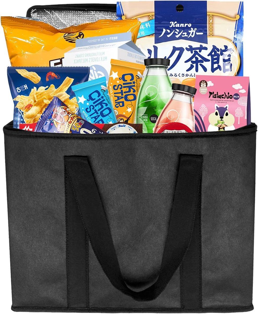 2 Pack Insulated Cooler Bags, Extra Large Foldable Grocery Tote Bags with Zipper and Handles for Shopping and Takeaway Food