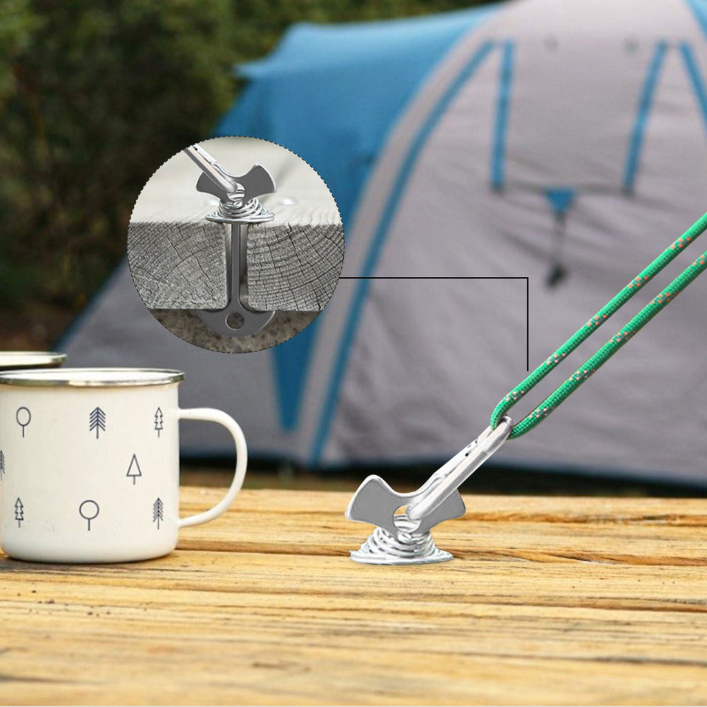 6Pcs Stainless Steel Fishbone Tent Pegs for Outdoor Camping with Tent Rope Buckle 3.1x1.6x1.2in