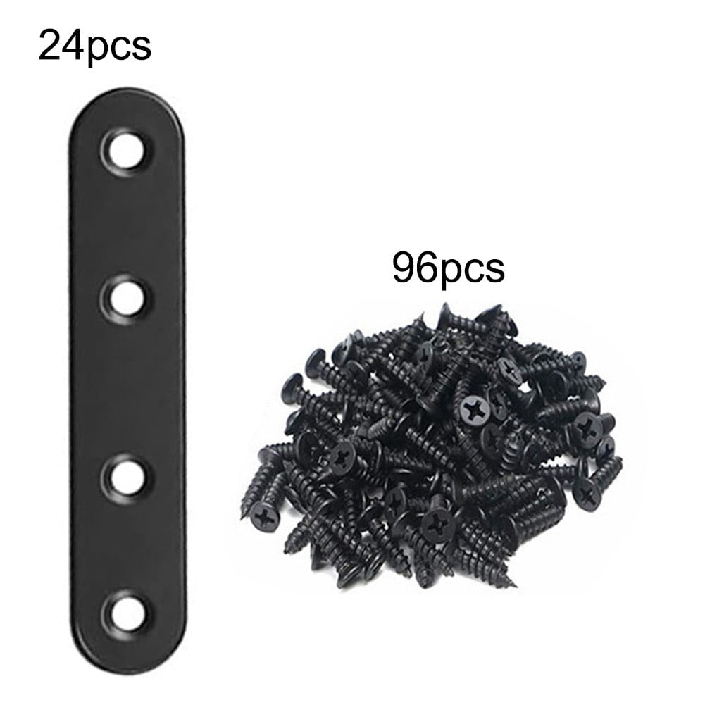 Black Straight Brackets 304Stainless Steel Flat Brace Mending Plates with Screws 8Pcs