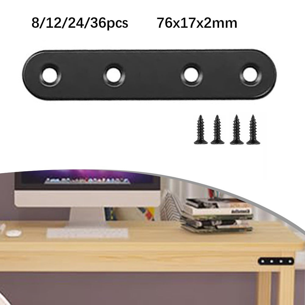 Black Straight Brackets 304Stainless Steel Flat Brace Mending Plates with Screws 8Pcs