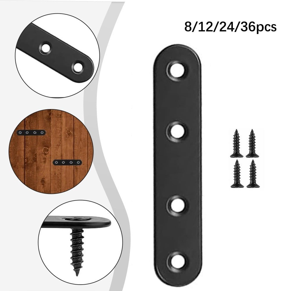Black Straight Brackets 304Stainless Steel Flat Brace Mending Plates with Screws 8Pcs