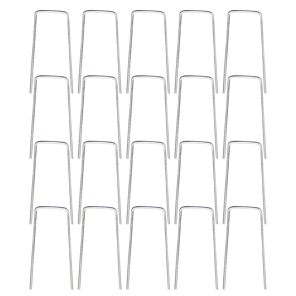 20 Pack Garden Stakes, galvanized steel landscape staples for tents lawns fences weed barrier fabric and ground anchoring, Silver, 3.94 x 1.57 inches