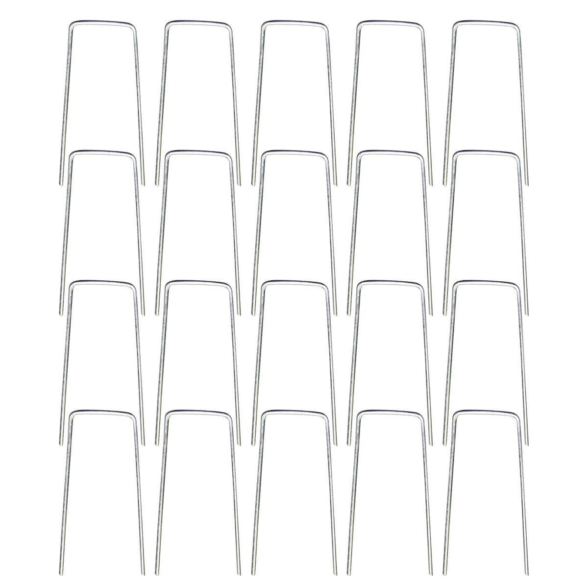 20 Pack Garden Stakes, galvanized steel landscape staples for tents lawns fences weed barrier fabric and ground anchoring, Silver, 3.94 x 1.57 inches