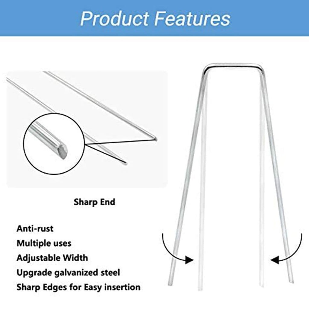 20 Pack Garden Stakes, galvanized steel landscape staples for tents lawns fences weed barrier fabric and ground anchoring, Silver, 3.94 x 1.57 inches
