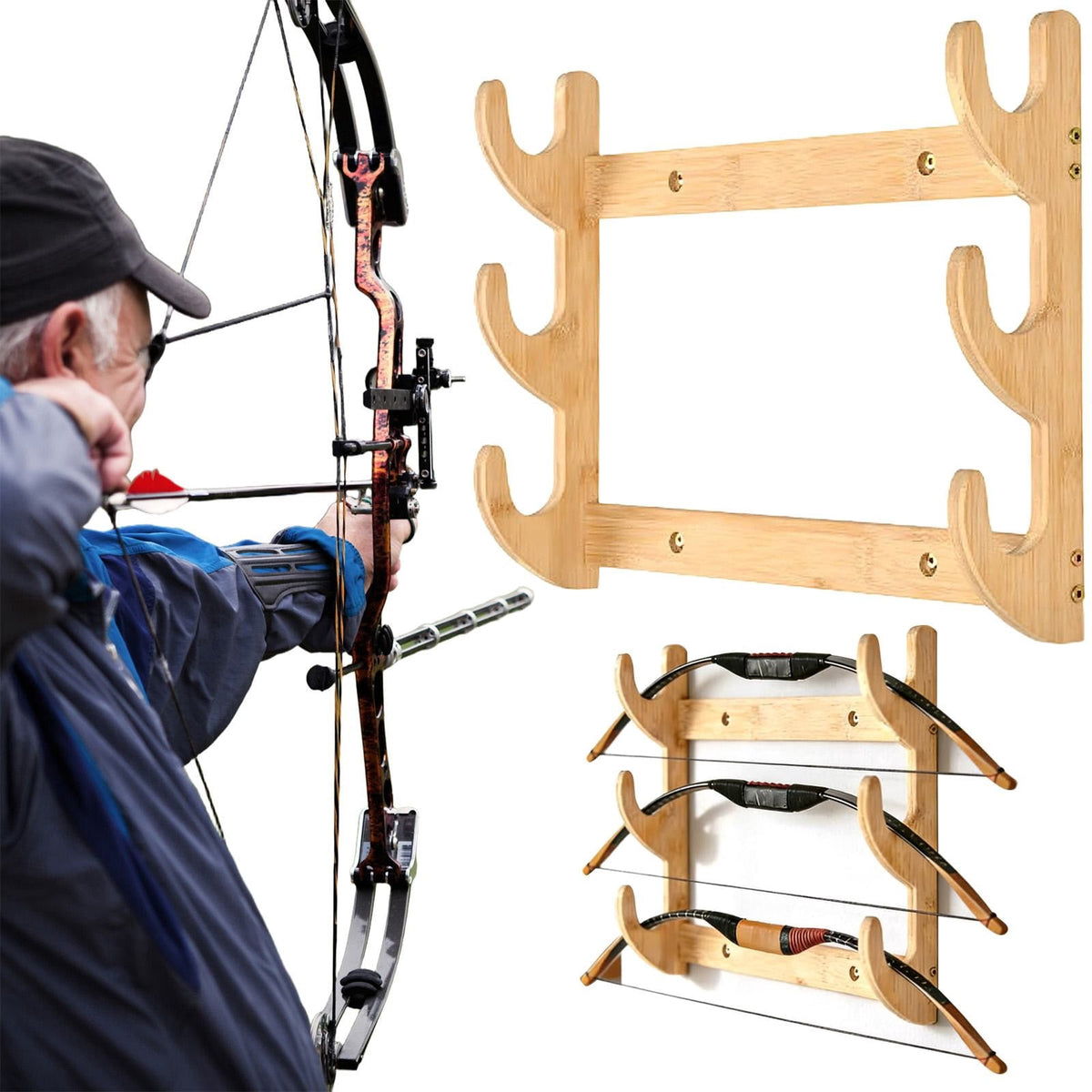 1 Piece Bow Rack, Wall Mount Sword Holder, Wooden Wall Mount Bow Hanger Heavy Duty Archery Bows Wall Holder for, Beige, 39 x 30 x 4 cm