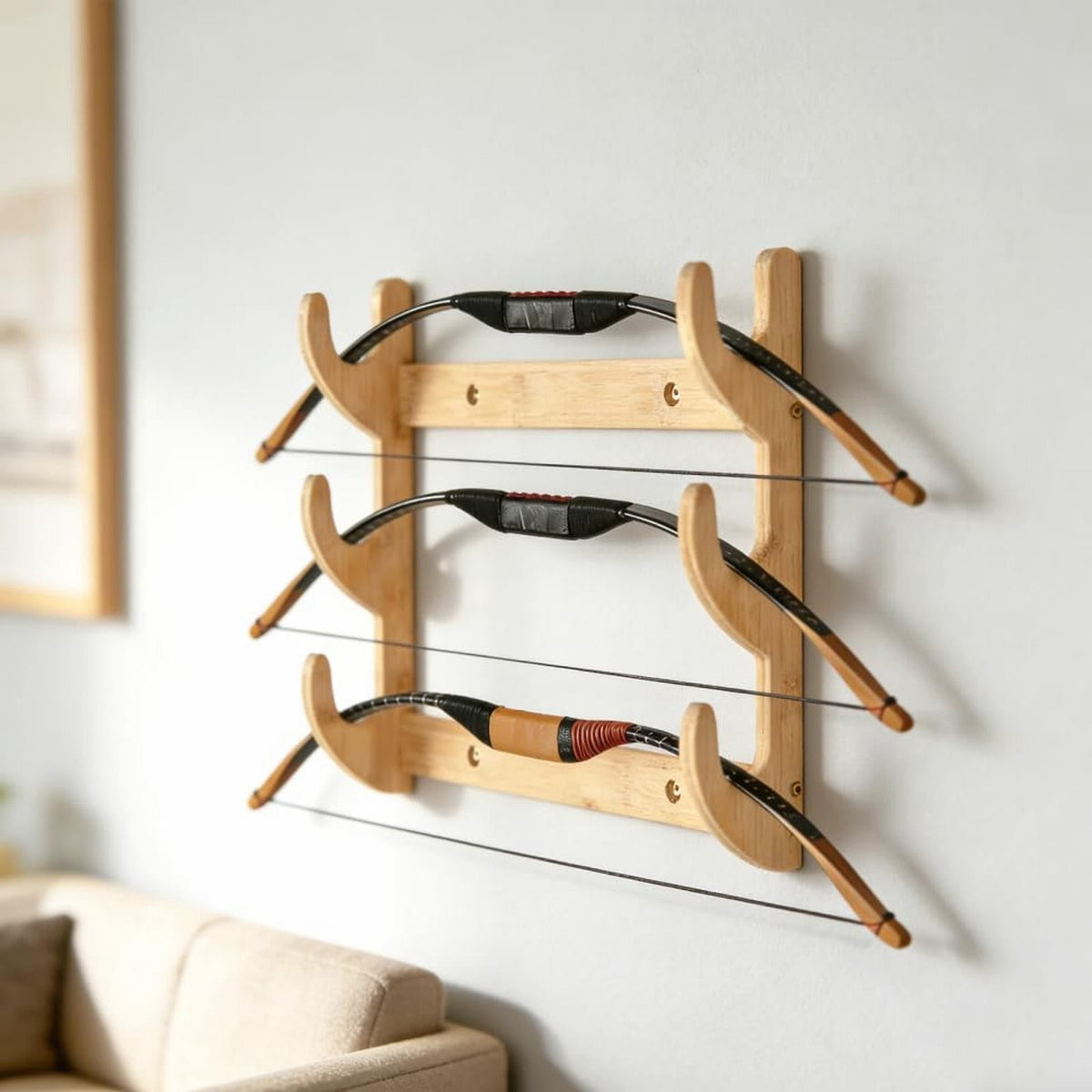 1 Piece Bow Rack, Wall Mount Sword Holder, Wooden Wall Mount Bow Hanger Heavy Duty Archery Bows Wall Holder for, Beige, 39 x 30 x 4 cm