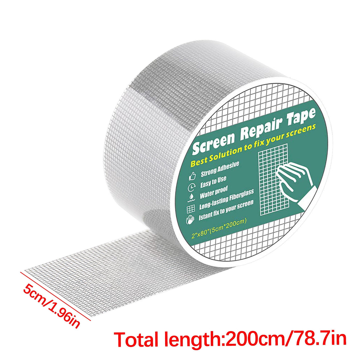 Mosquito Screen Repair Tape, Self Adhesive Fiberglass Mesh Patch for Door Window RV and Tent Screens, Fix for Rips and Tears, Gray, 5 x 200 cm