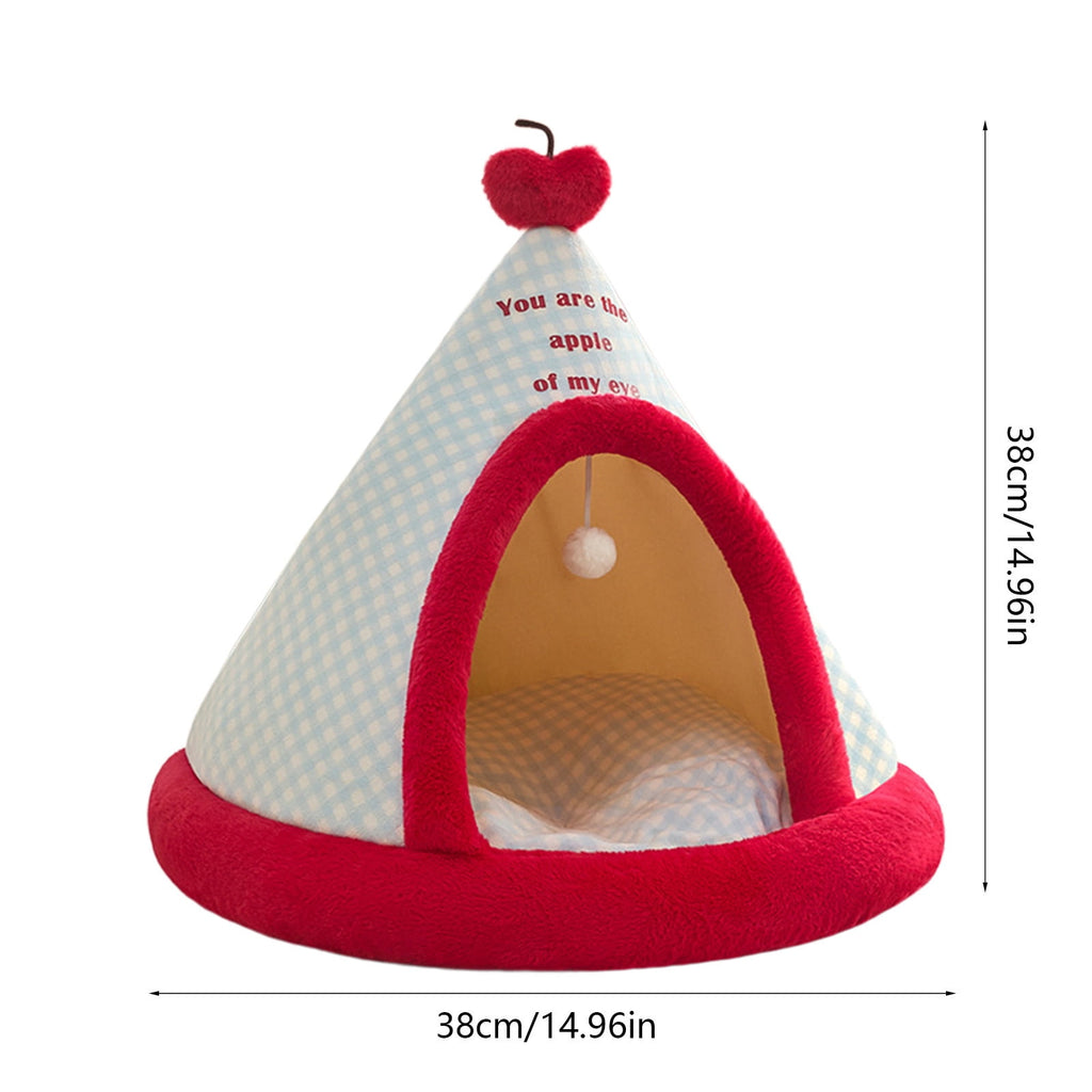 Apples Christmas Tent Christmas Pet Bed Semi Enclosed Cats Bed Dog Bed Removable And Washable Dog Bed Winter Warm Cats Bed As shown